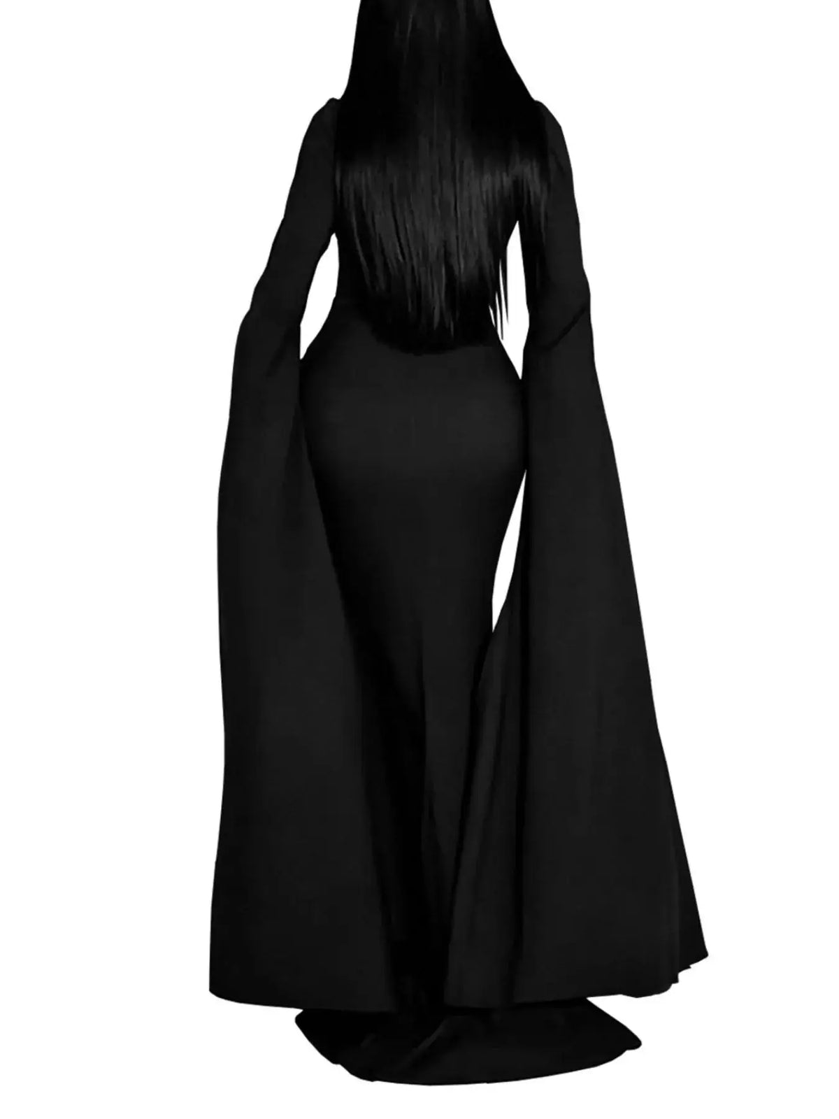 Rhinestone Slit Flare Sleeve Cape Maxi Dress by Trendsi, black, back view