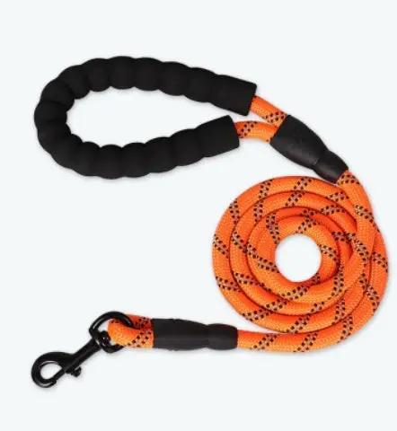 Reflective dog leash by AdTec, orange rope with black padded handle