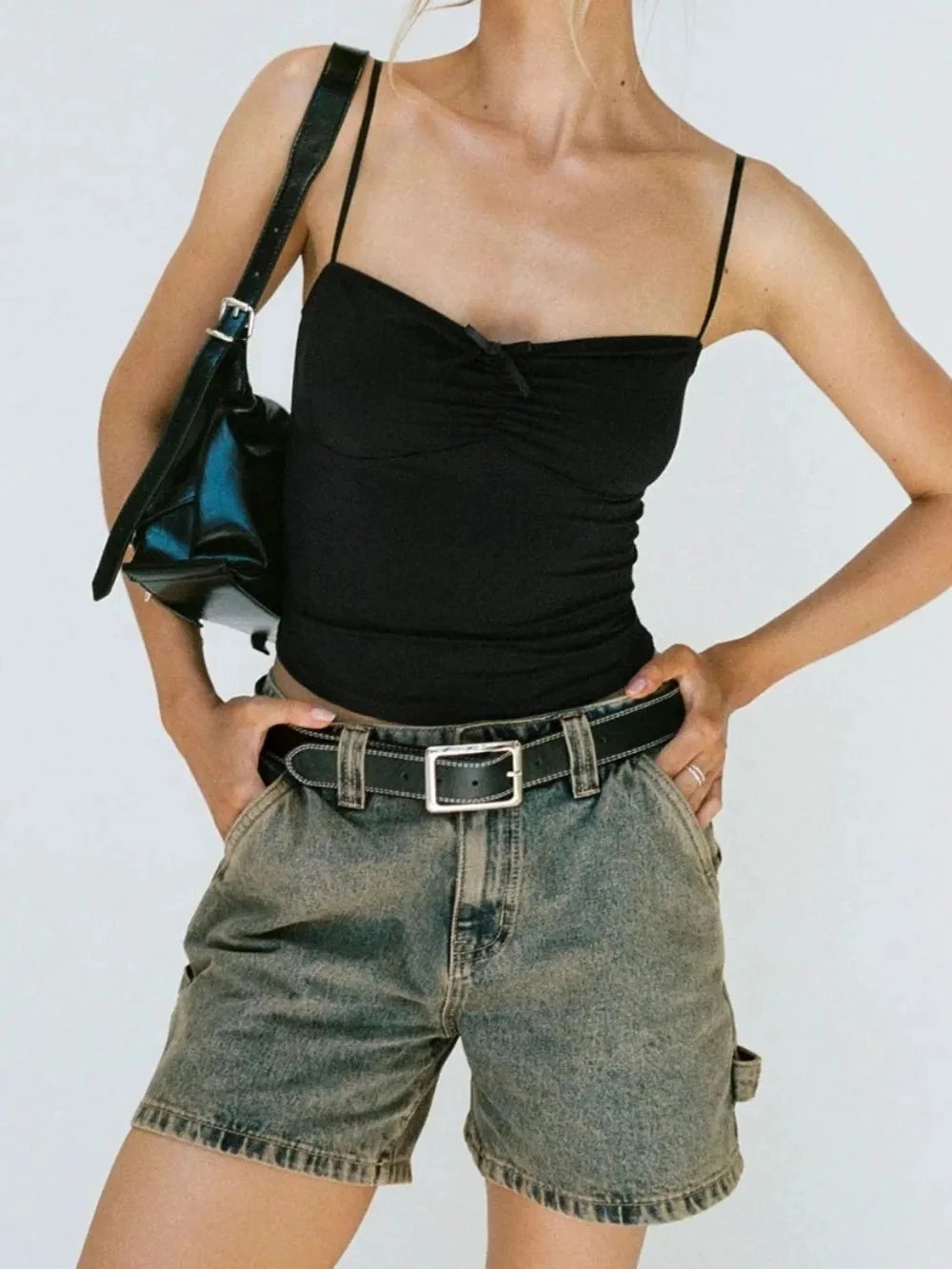 Washed High Rise Denim Shorts by eprolo