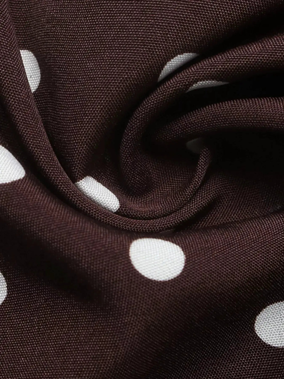 Polka Dot Sleeveless Maxi Dress fabric in brown with white dots