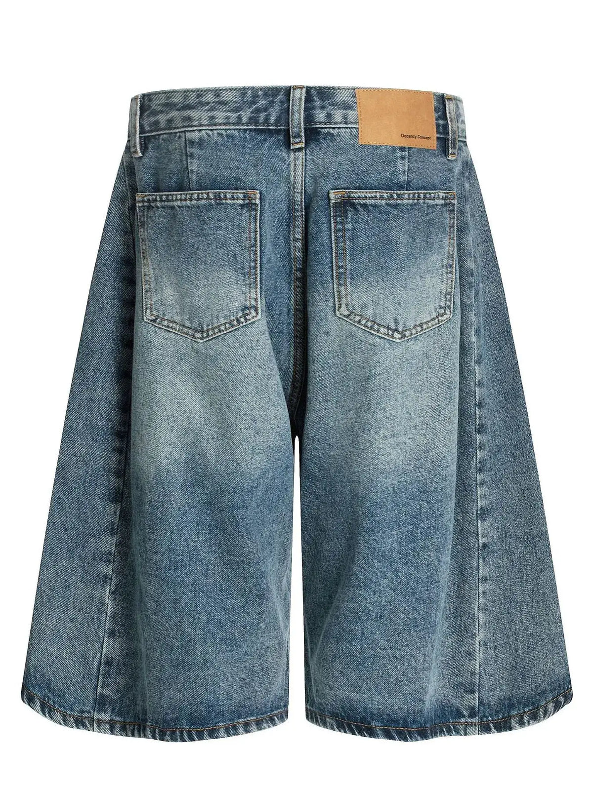 Men's washed blue denim shorts with cotton stretch, wide-leg relaxed fit, back pockets, Trendsi