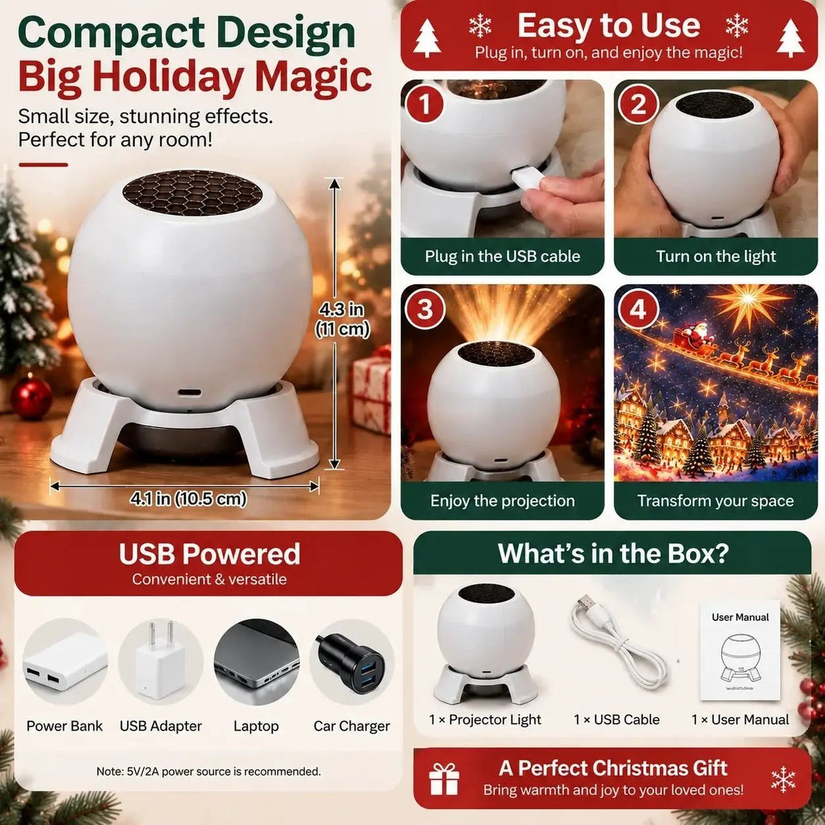Christmas Magic Projection Light by AdTec, white waterproof outdoor decorative lamp for garden
