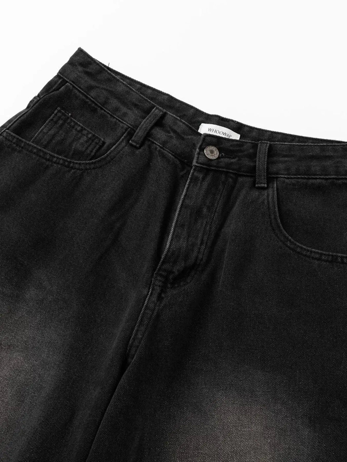 Men's Relaxed Fit Bermuda Shorts in black washed denim with stretch, easy care, Trendsi