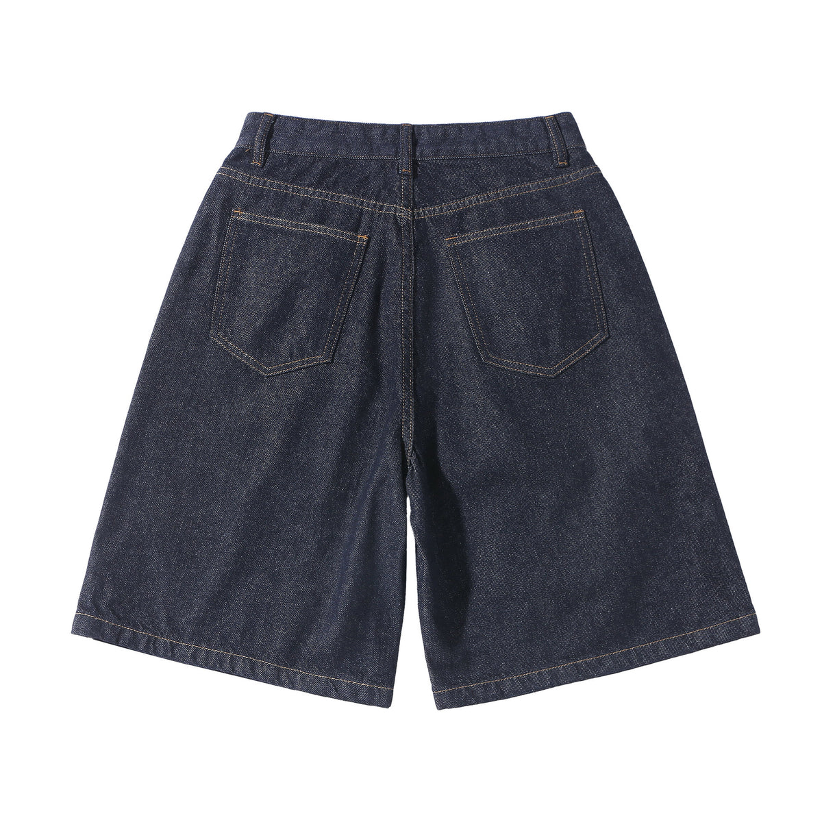 Denim blue shorts with back pockets; loose fit five-pocket sport pant style by eprolo