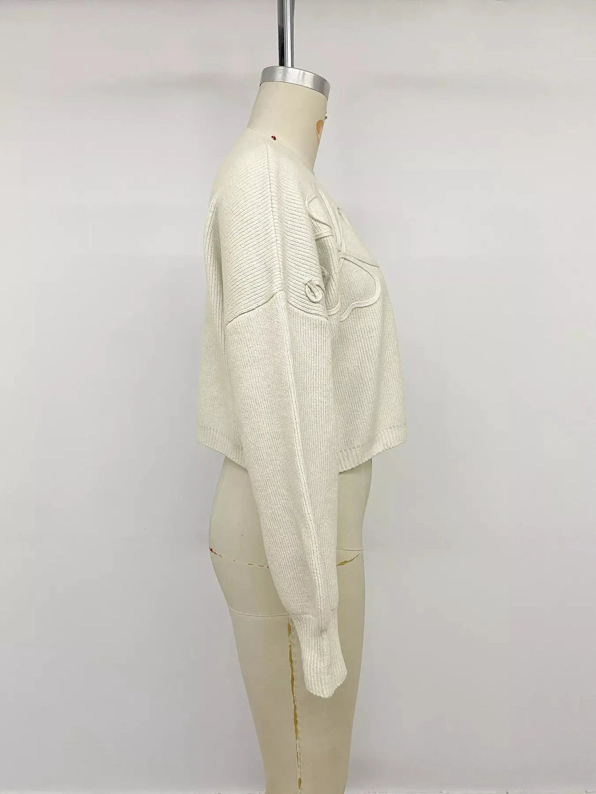 Four-Leaf Clover Open Front Cardigan, cream knit by Trendsi.
