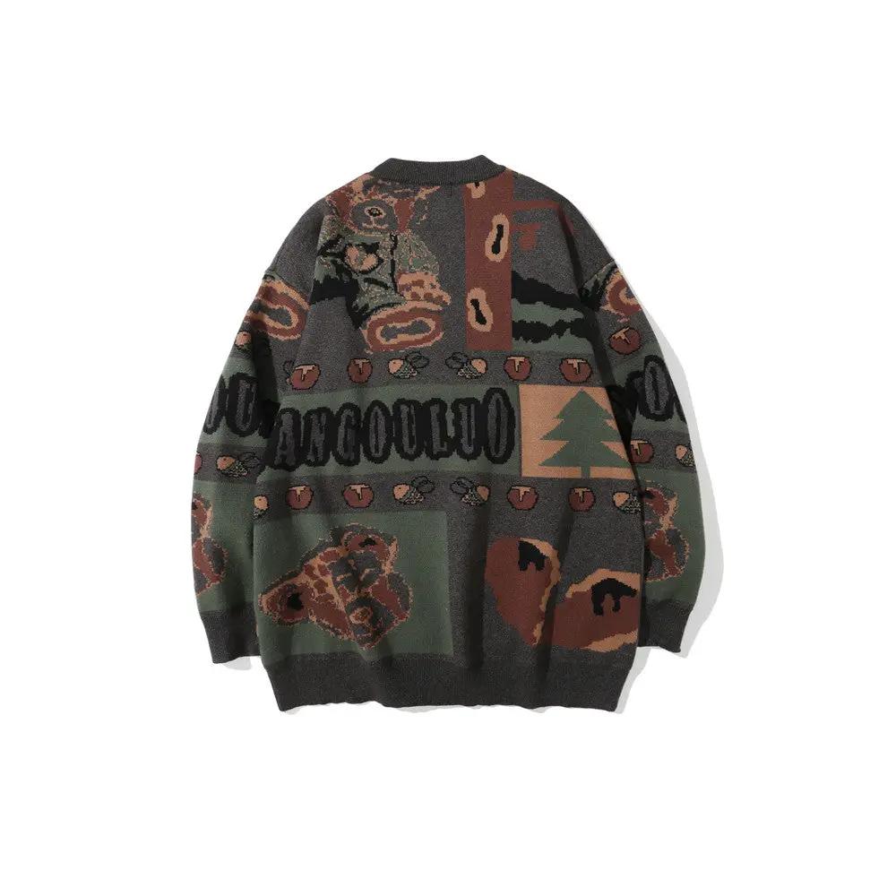 Men's retro color-block jacquard knit sweater, long sleeve cotton, by eprolo