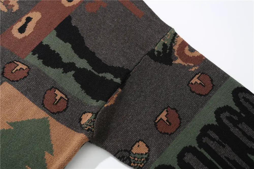 Men's retro color-block jacquard knit sweater in cotton by eprolo; long-sleeve camouflage pattern