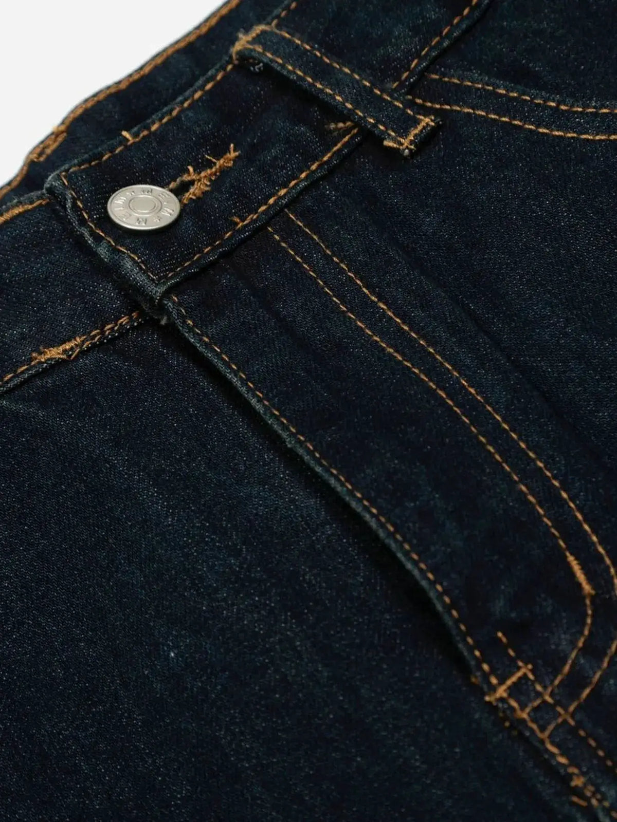 Denim shorts, oversized men's wide-leg, dark indigo 100% cotton, orange stitching, Trendsi.