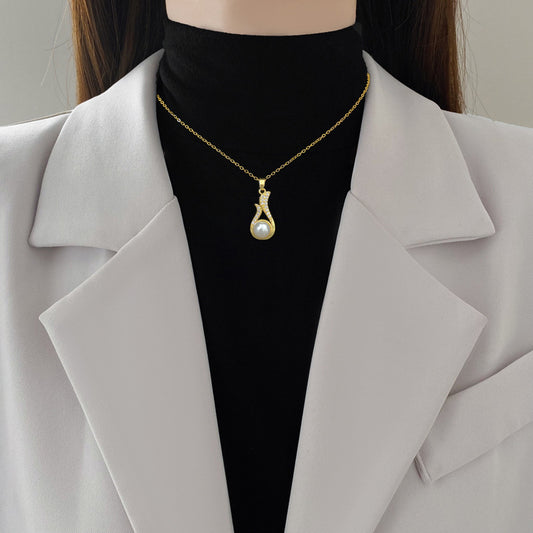 Juego de collar y pendientes de perlas con diamantes, lujo ligero