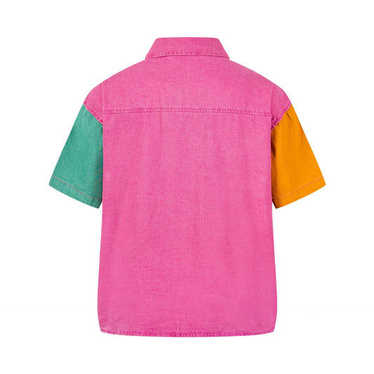 Black skinned girl embroidered short sleeved shirt with patchwork