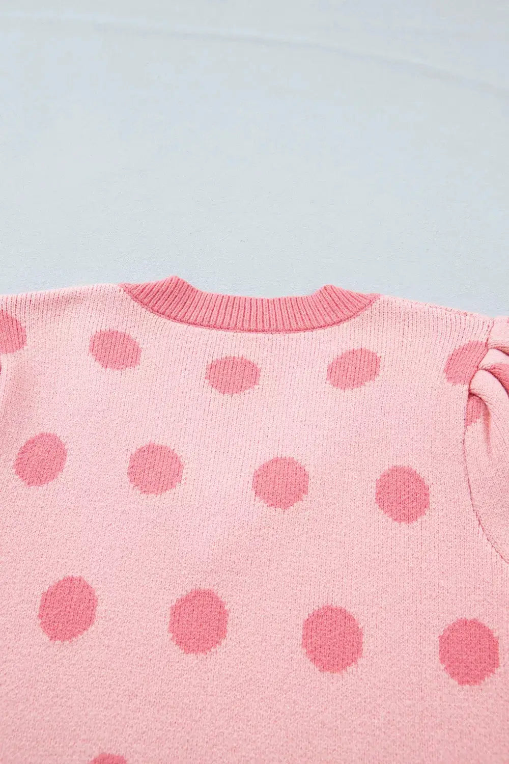 Chic Polka Dot Puff Sleeve Knit Sweater Top pink with gentle stretch