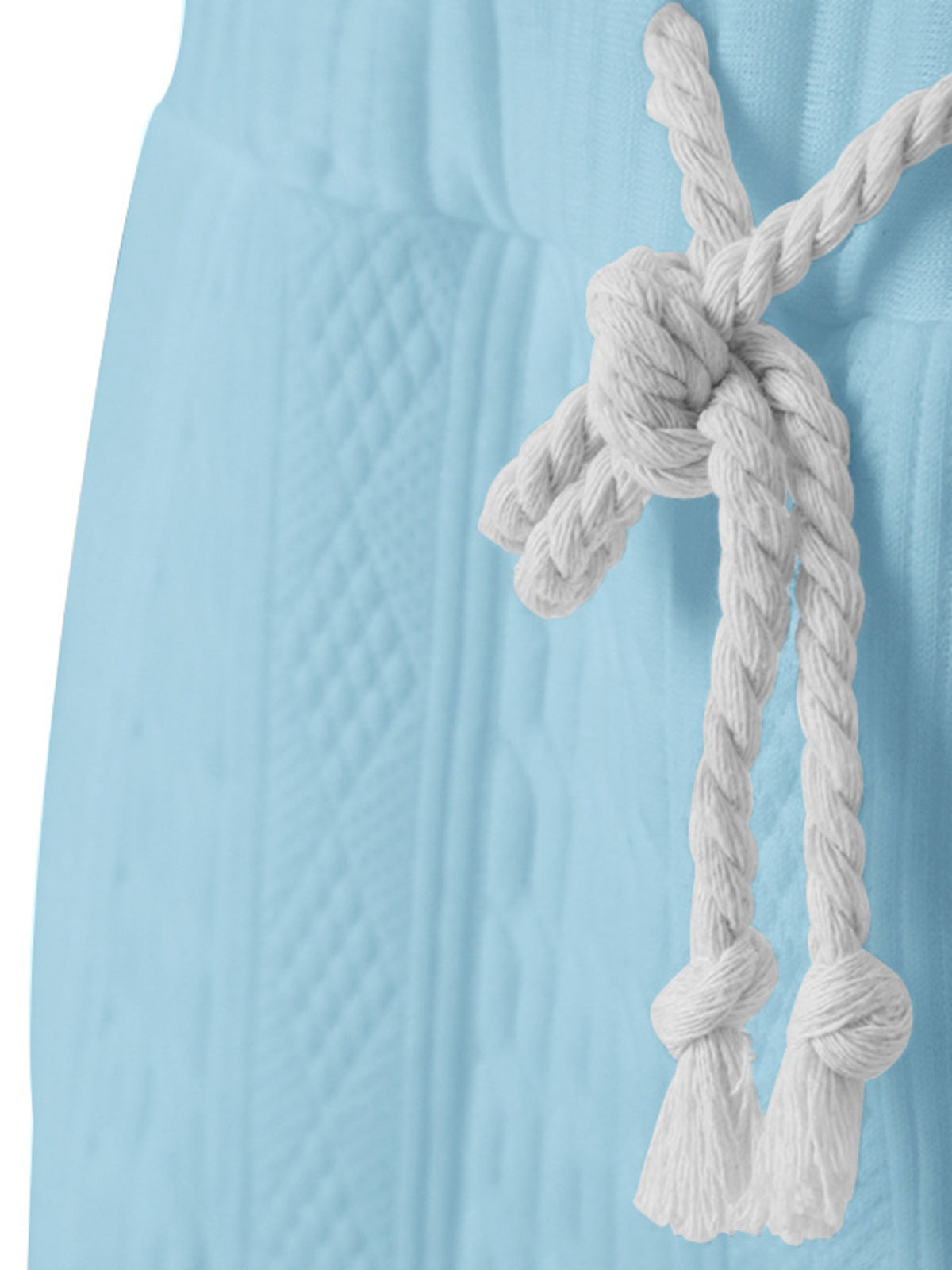 Men's plus-size casual knit V-neck short-sleeve top and shorts set in light blue with white rope belt