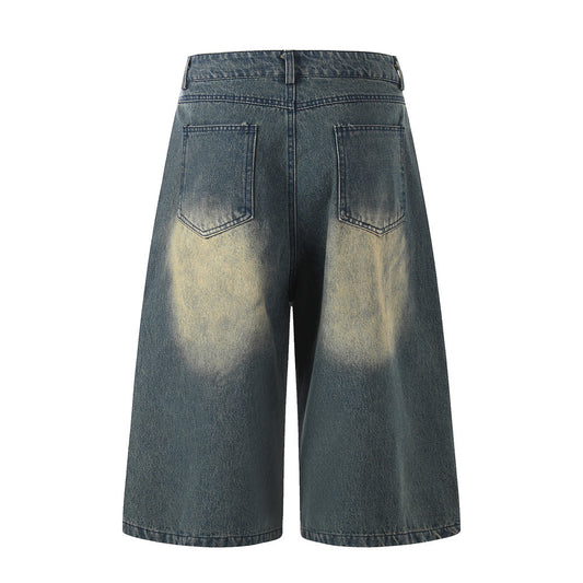 Large letter printed vintage denim shorts