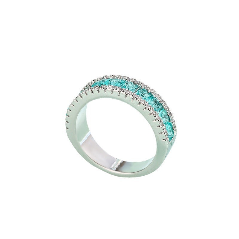 Bague Émeraude Zircon Plaqué Or Blanc Tendance