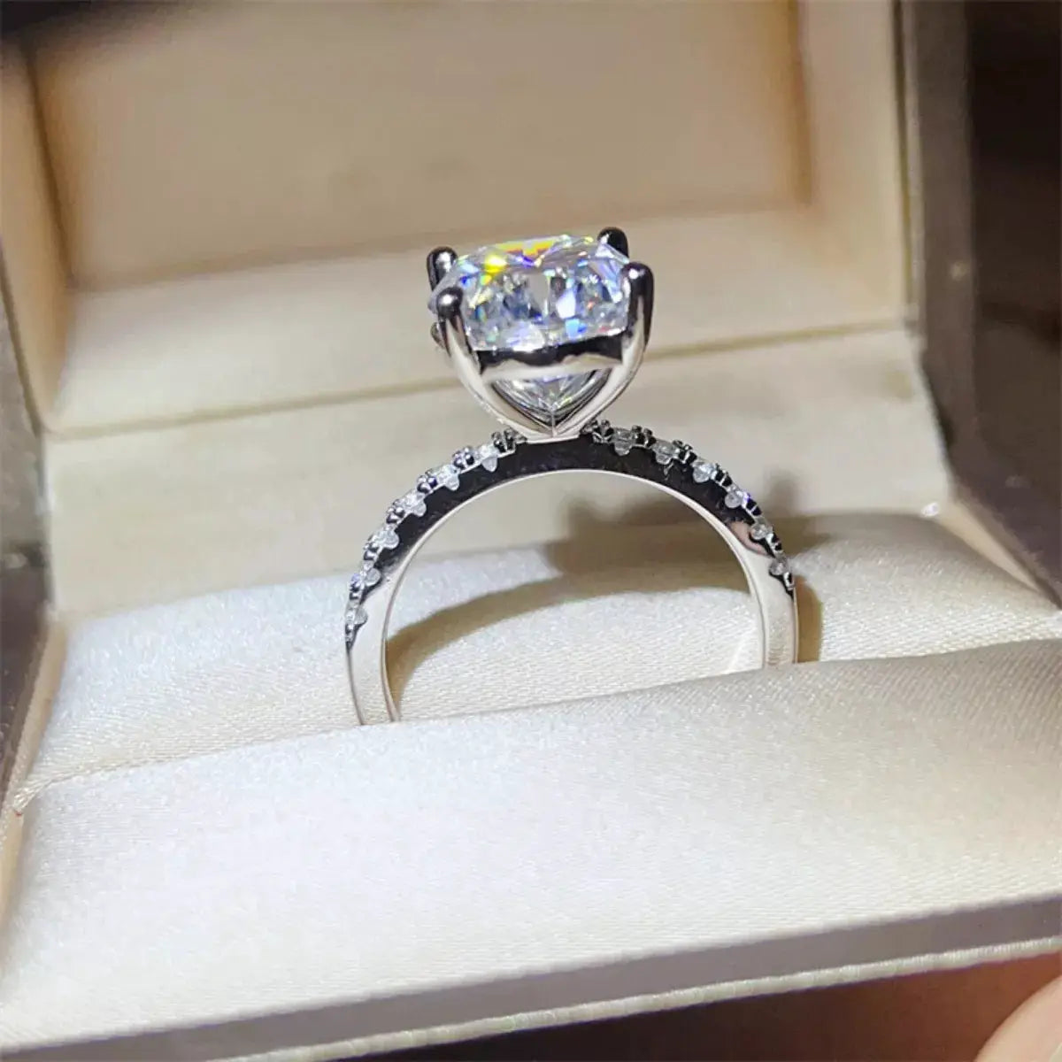 8 Carat Moissanite Engagement Ring in 925 Sterling Silver with pavé band by Trendsi