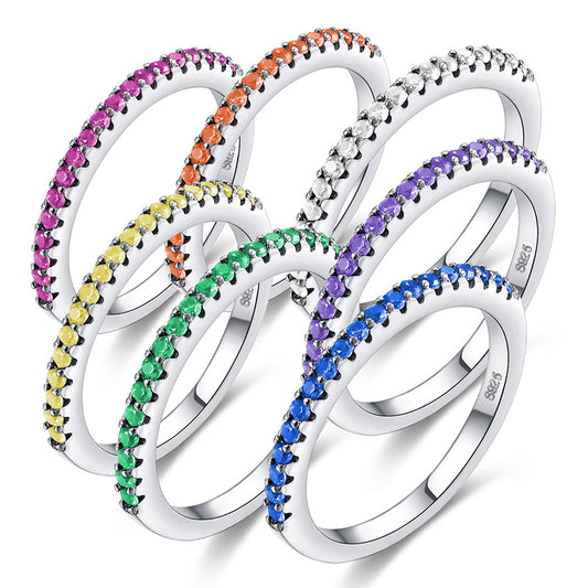 Bague en Zircon Incrustée de Diamants Simples sur une Seule Rangée
