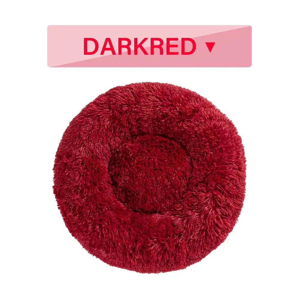 AdTec Fl fluffy? Wait, ensure it's "AdTec Fluffy Donut Dog Bed, dark red round plush pet cushion with center hole, washable" Without extra mistakes.
Final: AdTec Fluffy Donut Dog Bed, dark red round plush pet cushion with center hole, washable