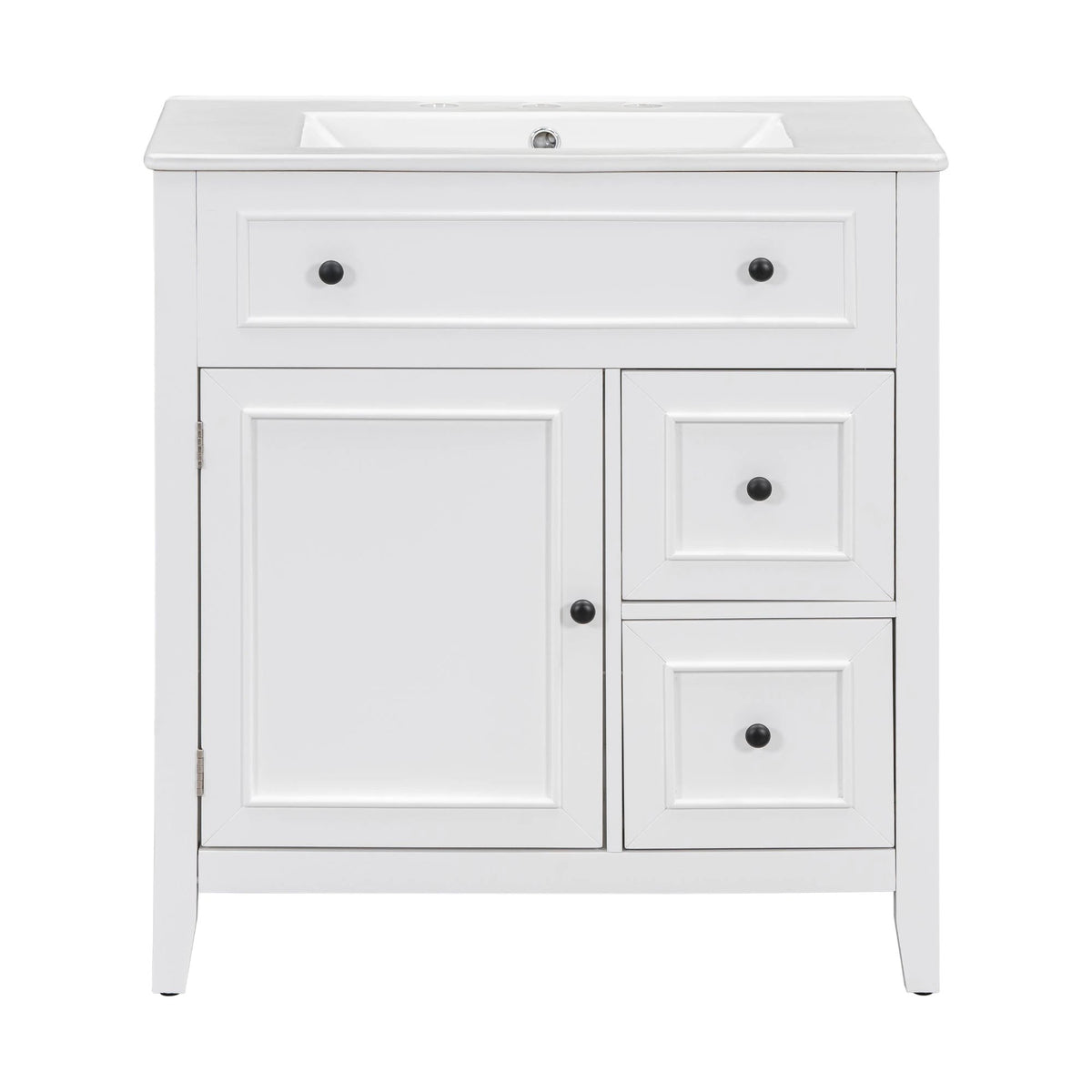 30" Bathroom Vanity with Sink Top, Bathroom Vanity Cabinet with Door and Two Drawers, Solid Wood Frame, One Package, White by eprolo