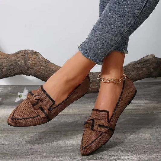 Zapatos planos con lazo y punta en pico a la moda para mujer, zapatos transpirables tejidos sin cordones de verano