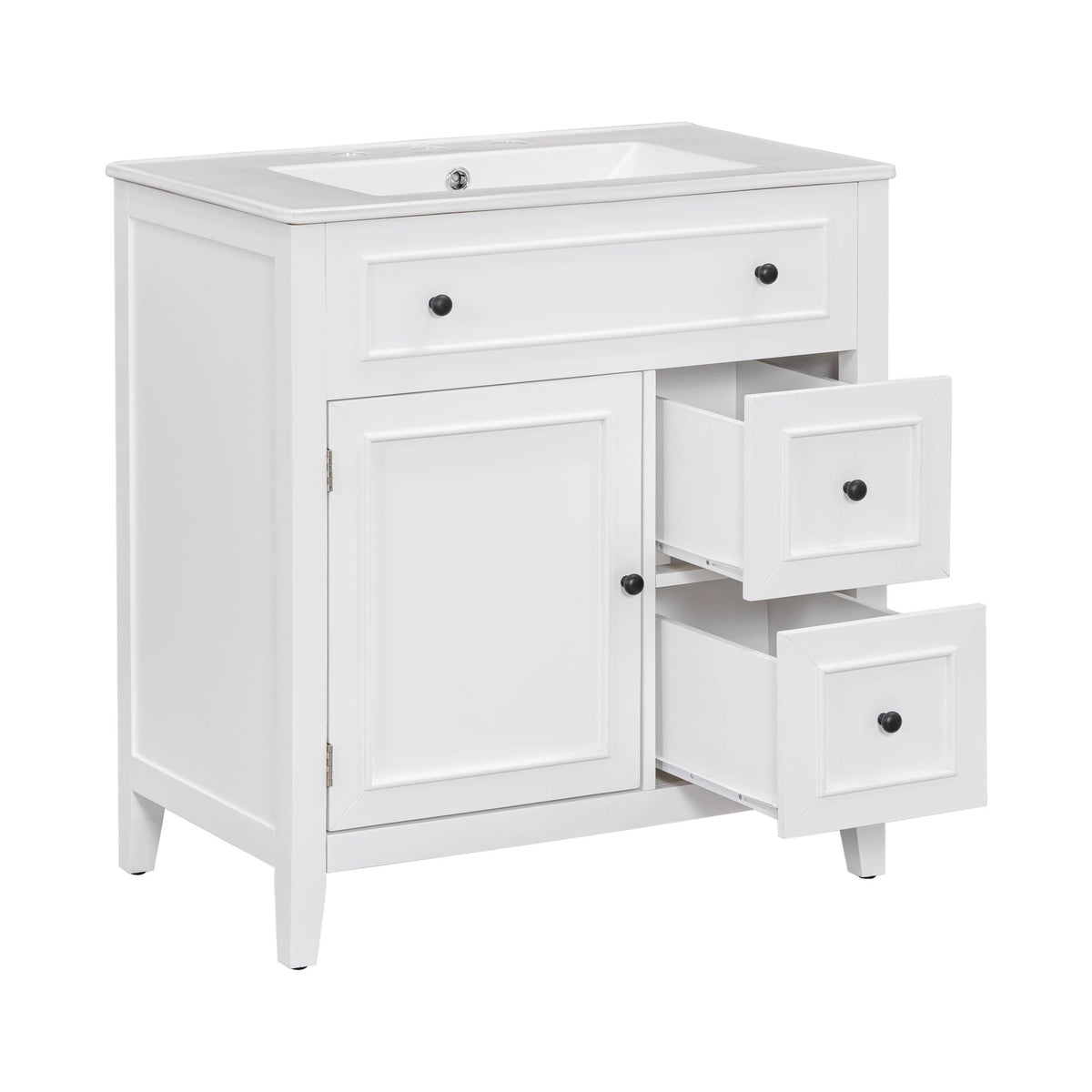 30" Bathroom Vanity with Sink Top, Bathroom Vanity Cabinet with Door and Two Drawers, Solid Wood Frame, One Package, White by eprolo