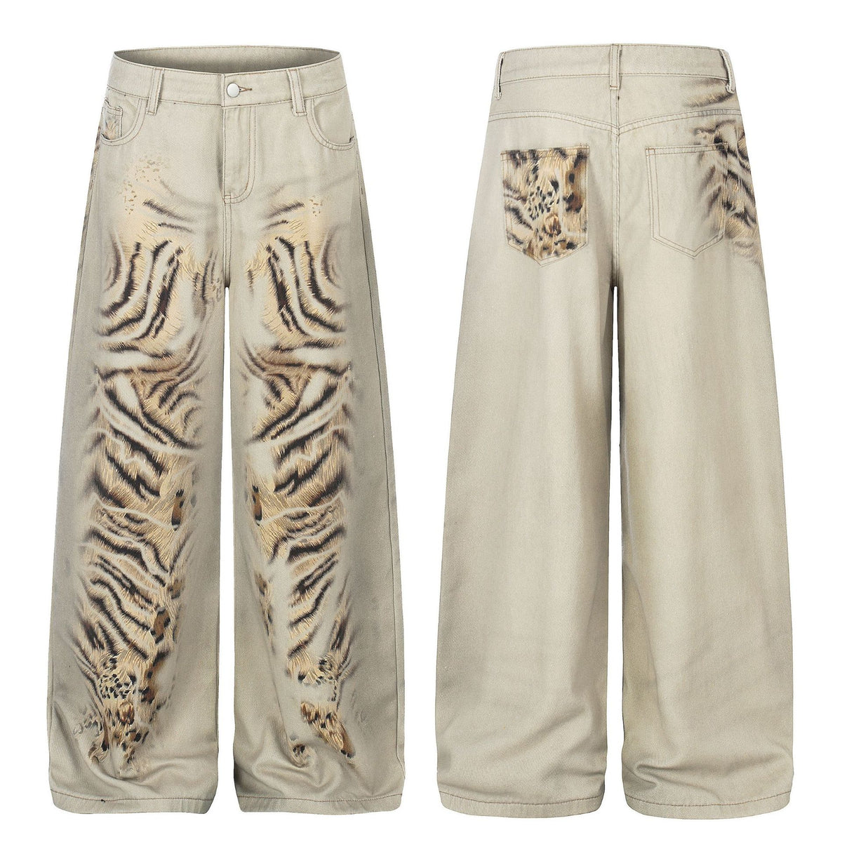 Pantalones Vaqueros Estampados Desgastados Unisex Holgados de Pierna Ancha de Estilo Urbano Moderno de Pierna Recta Hasta el Suelo