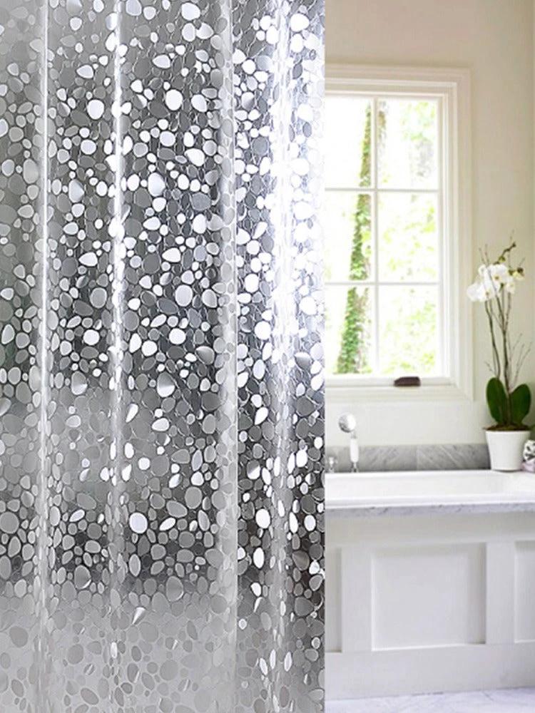 3D Water Cube Shower Curtain, Silk Pattern Waterproof Bathroom Partition Curtain, Cobblestone Curtain by eprolo
