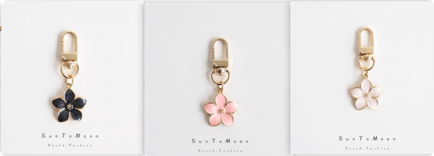 Porte-clés Fille Simple Cœur Fleur de Poire Pendentif de Sac d'École Japonais en Forme de Fleur