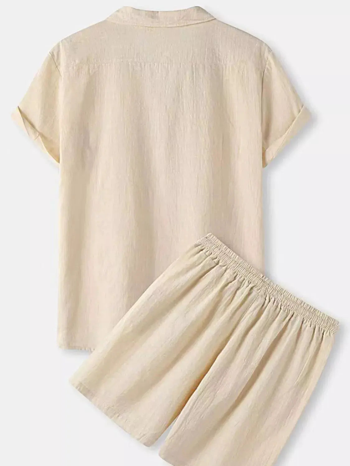 Trendsi plus-size men's 100% cotton beige button-up short-sleeve shirt and elastic-waist shorts set