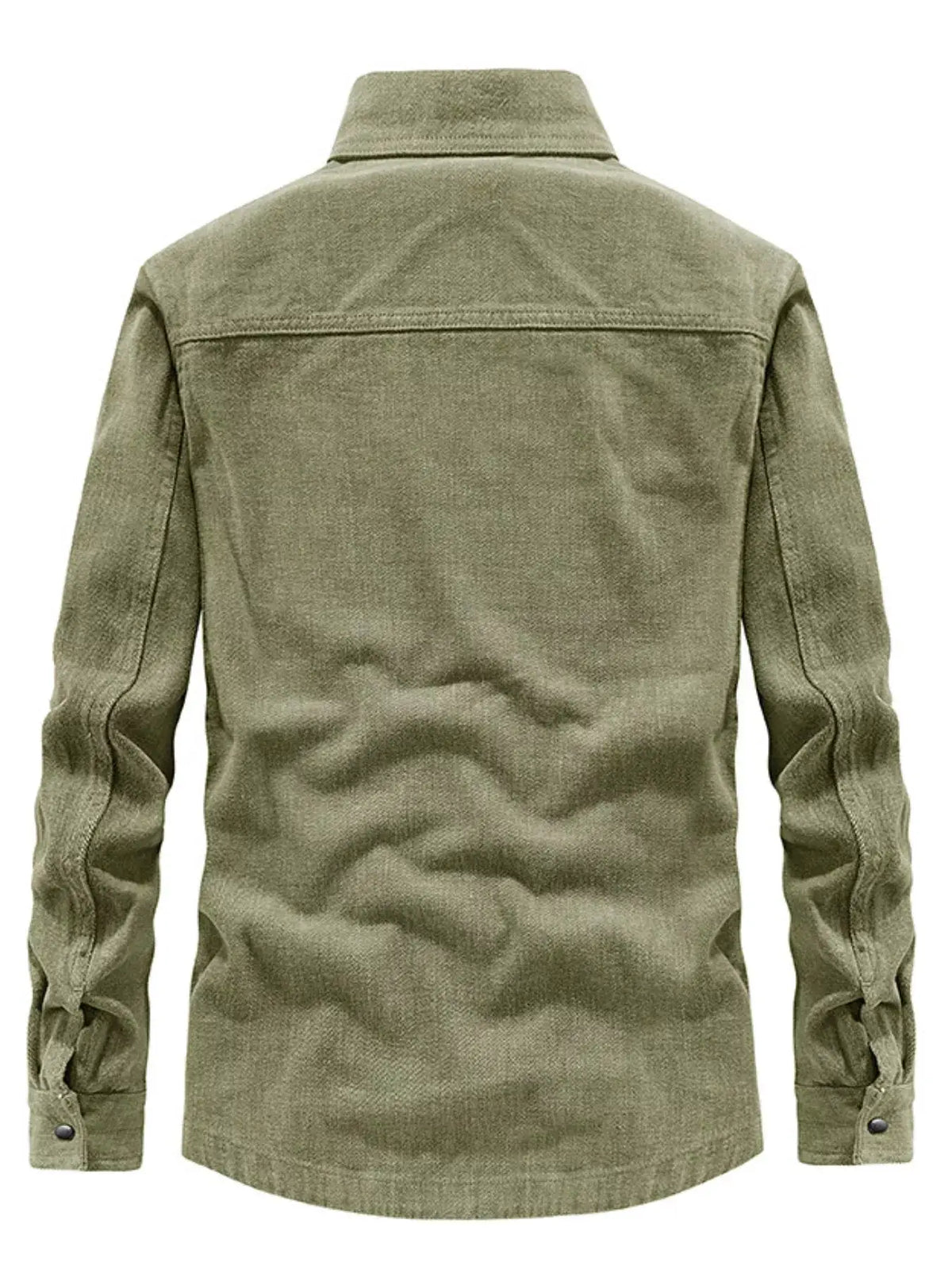 Men's Plus Size Dual Chest Pockets Shacket by Trendsi in olive green, back view