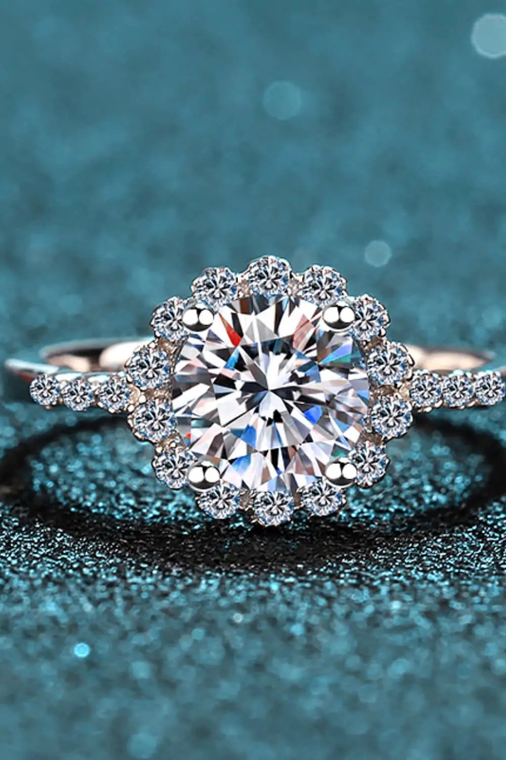 1 Carat Moissanite Rhodium-Plated Halo Ring, engagement ring by Trendsi
