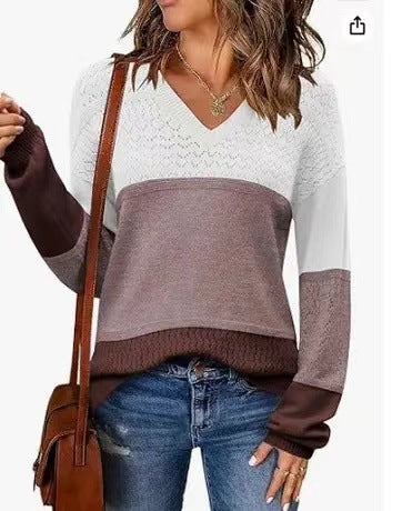 Pull en maille côtelée col V ajouré