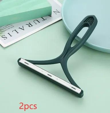 Silicone double-sided pet hair remover with handle; lint scraper for clothes and carpet; 2pcs AdTec