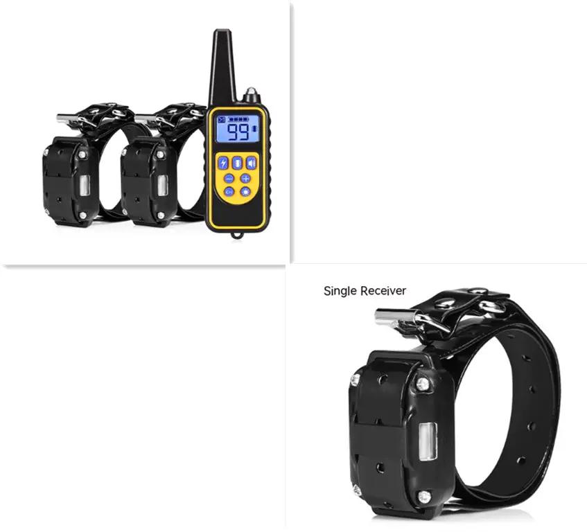 Remote control dog training device with two black collars and a yellow handheld remote from AdTec