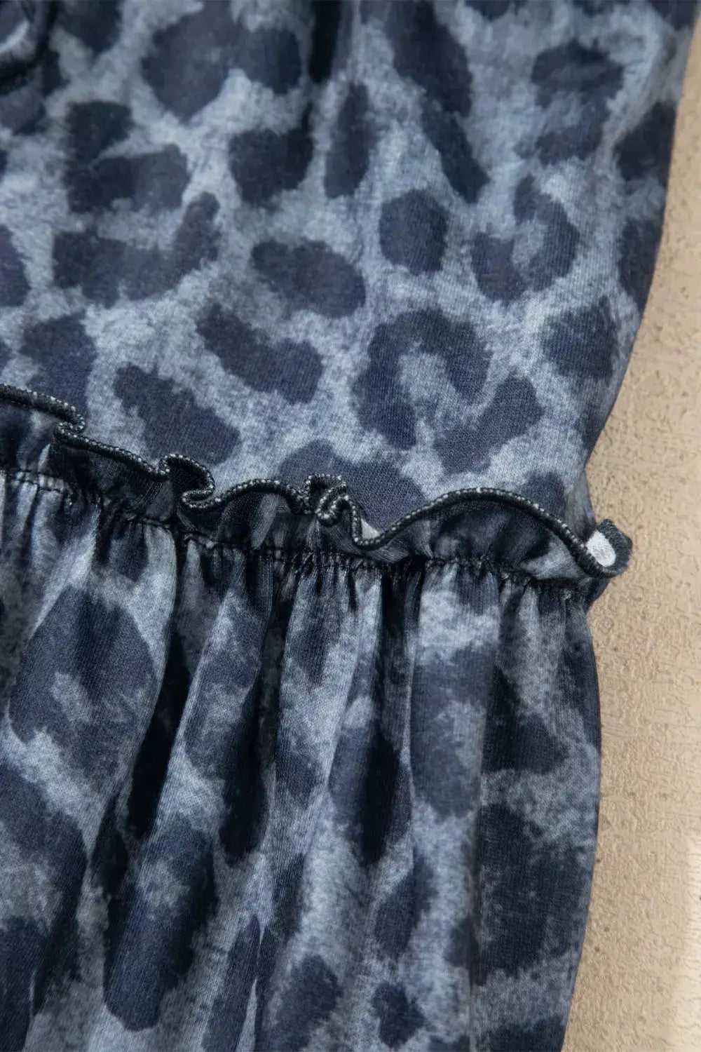 Leopard print blue-gray frilled detail drawstring wide-leg Palazzo pants