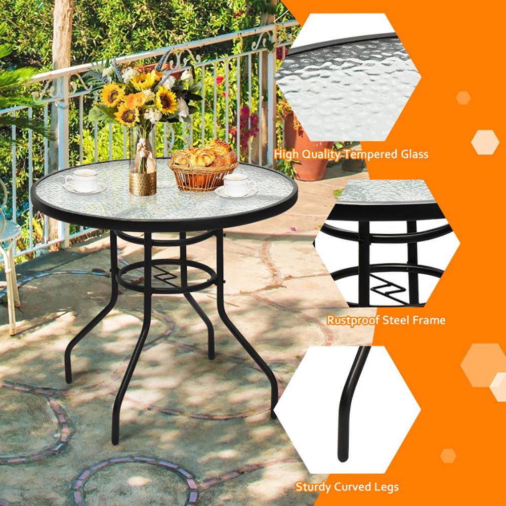 32 Inch Patio Tempered Glass Steel Frame Round Table