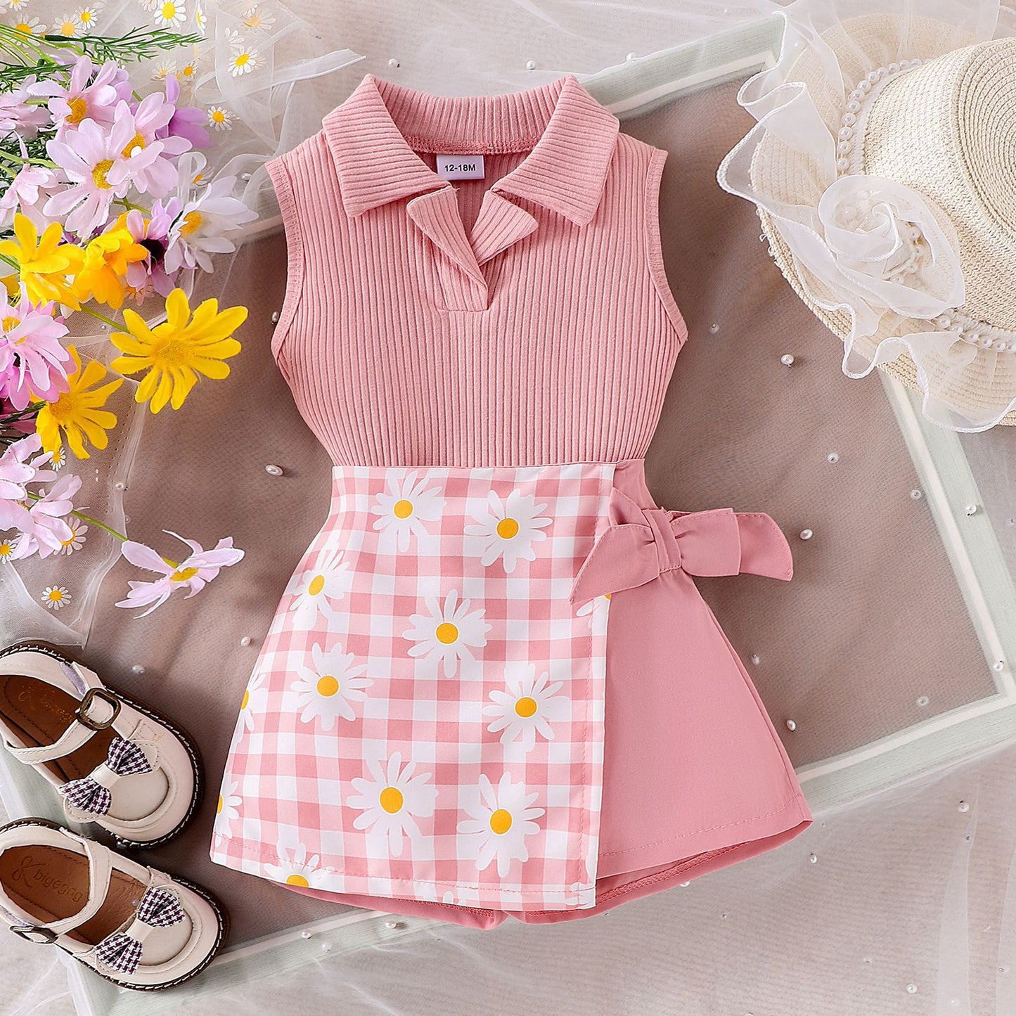 Ensemble short et top à carreaux pour fille
