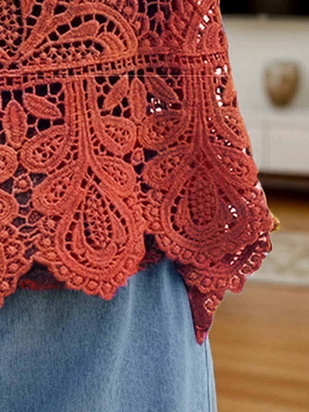 Lightweight cotton sleeveless lace cover-up in red with scalloped edges