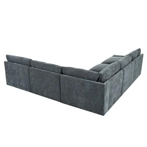 LuneluX_Home – 115.5" Modular Deep Gray Sectional Sofa with Storage &