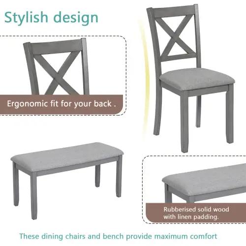 6 Piece Kitchen Dining Set by AdTec; grey cross-back chairs with upholstered bench