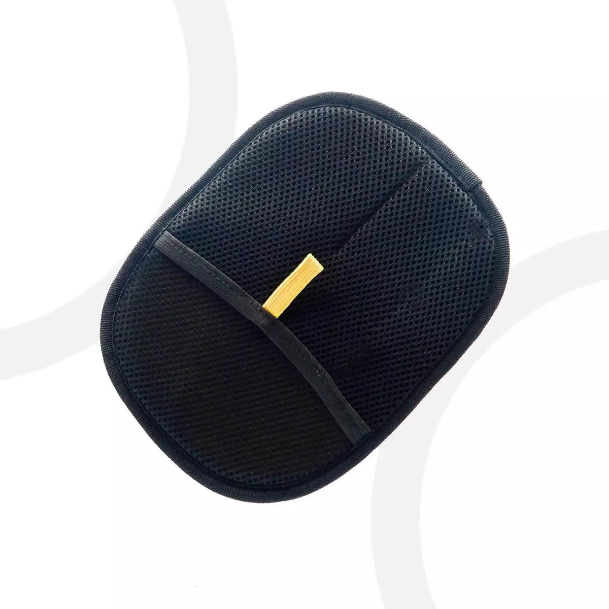 Black mesh zippered case with yellow pull tab for pet hair removal gloves
