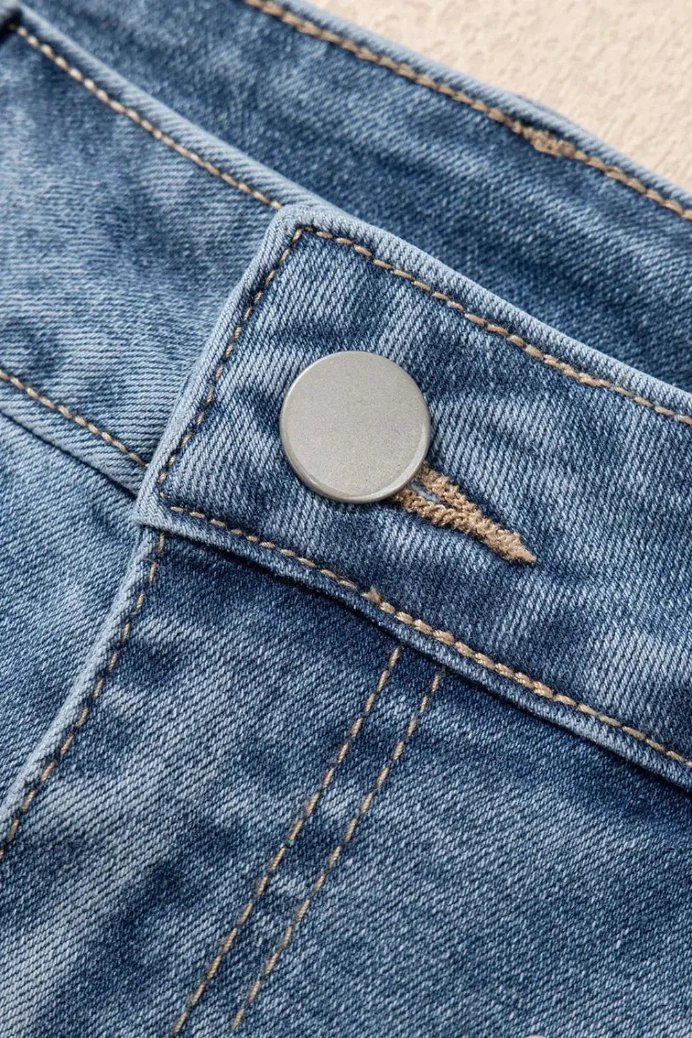Denim shorts, washed cotton-blend blue, metal rivet detail on pocket