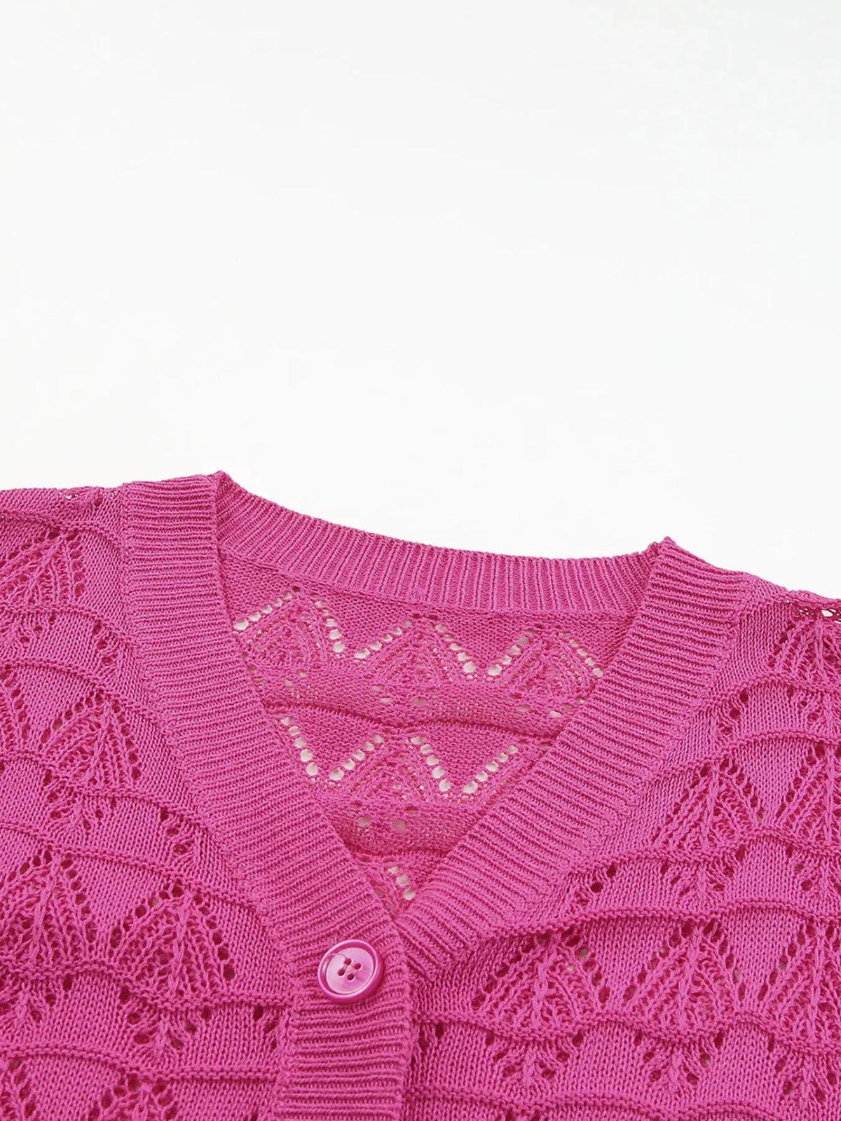 Button-front pink openwork cardigan with textured stretch knit