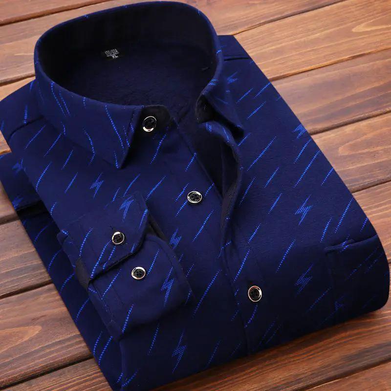 AdTec men's fleece-lined plaid flannel shirt; navy blue, warm casual outerwear.