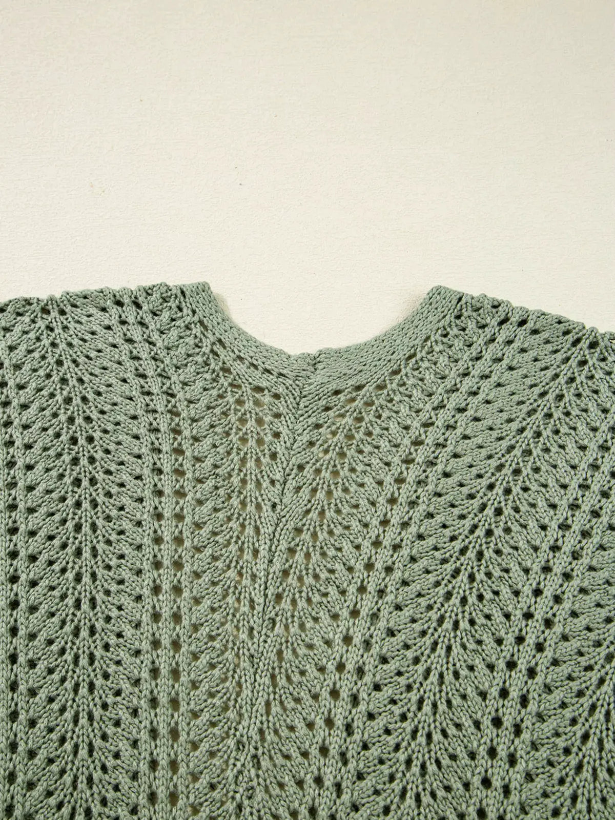 Lightweight scalloped-edge eyelet knit batwing-sleeve cardigan by Trendsi, sage green