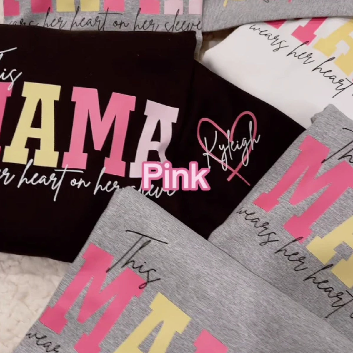 Custom hot-stamping printed hoodie set; black hoodie with pink-yellow lettering, grey hoodies with pink PINK design