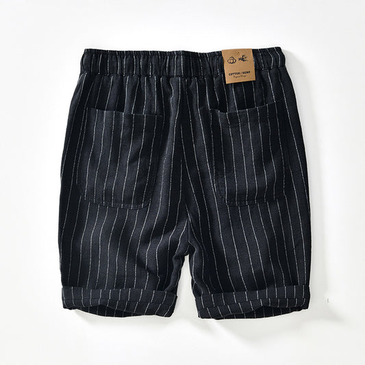 Pantalones cortos de playa holgados de lino y algodón transpirable a rayas