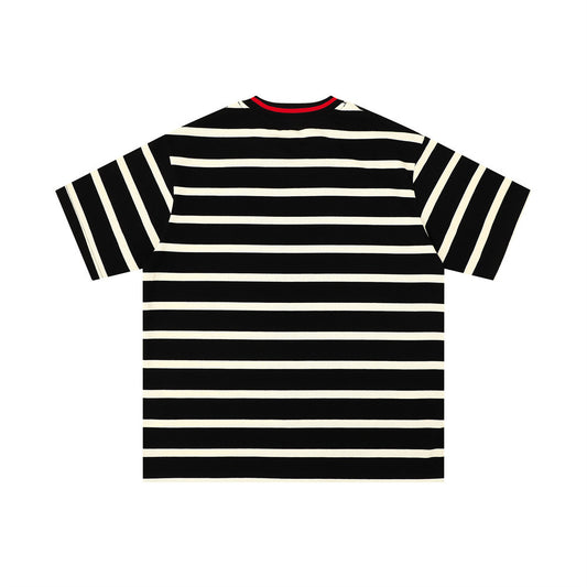 Striped decoration round neck short sleeved shirt