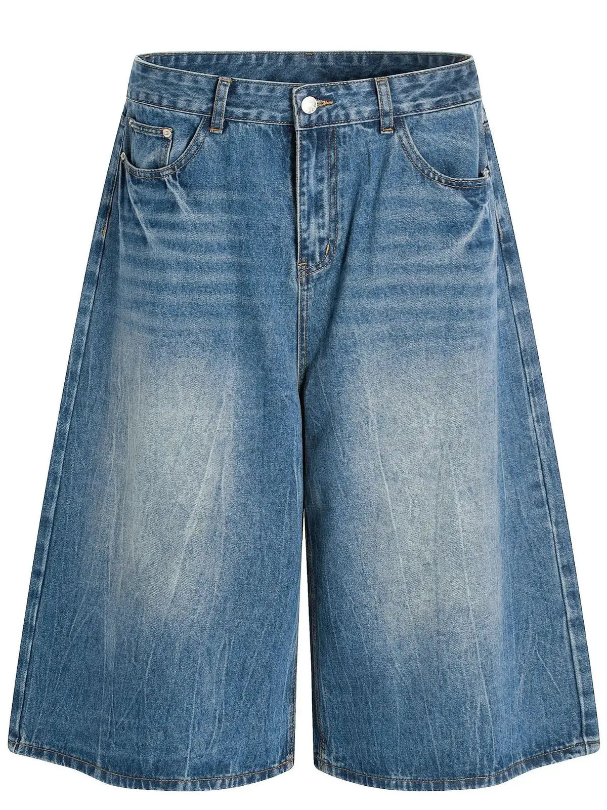 Men's Relaxed-Fit Wide-Leg Washed Denim Shorts in blue