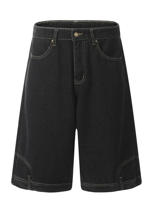 Men's Classic Loose Fit Washed Denim Shorts with Breathable Stretch by Trendsi, dark wash