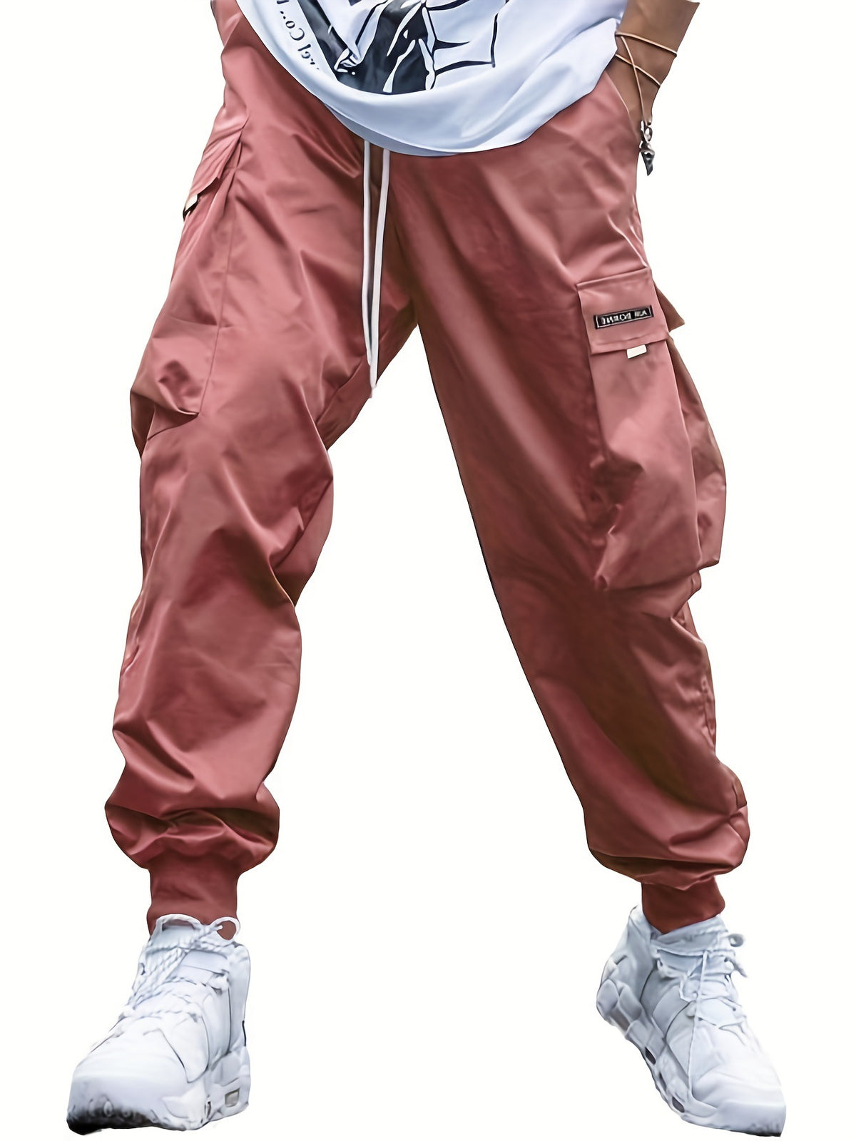 Multi-pocket cargo pants, AdTec, men's casual hip-hop drawstring trousers in brown